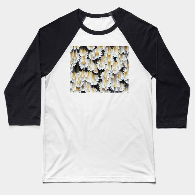 Glitched Daisies Baseball T-Shirt by JillyBeanDesign